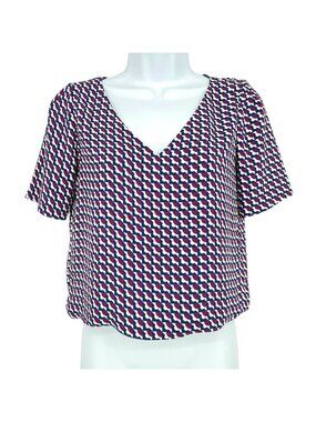 Babaton Modern Mod Geometric V-Neck Short Sleeve Purple Blouse Size XXS
